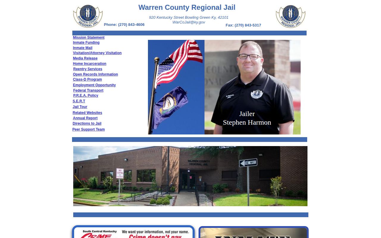 Warren County Regional Jail official roster and booking records entry page